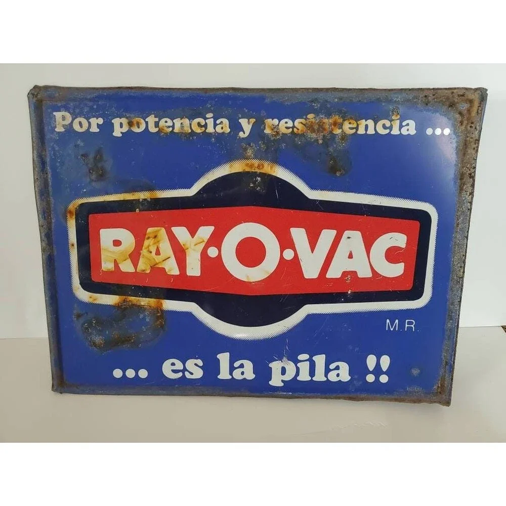 Vintage Rayovac Batteries Mexico Spanish Tin Sign 15x11